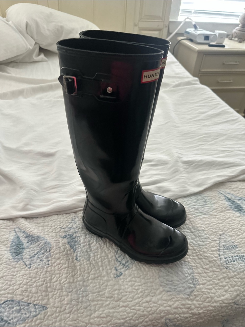 Woman’s long black hunter boots size 8